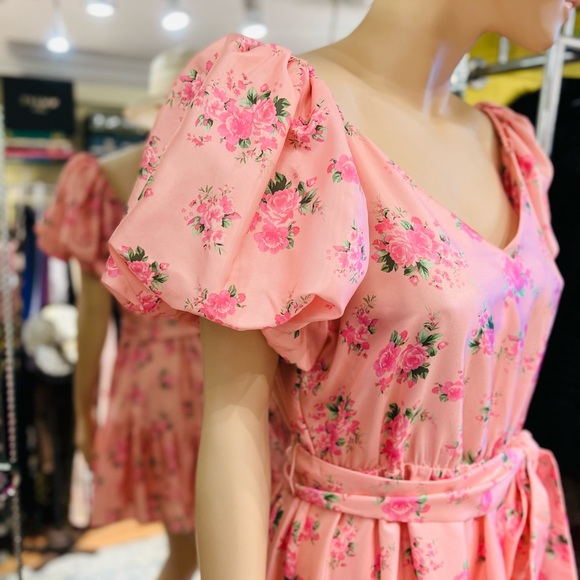 LoveShack Fancy Mini Floral Pink Dress Balloon Sleeves Size 6 - Picture 8 of 16